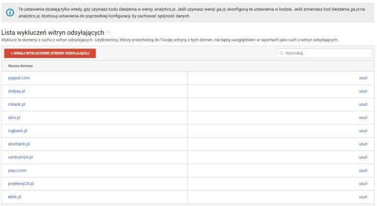 Google Analytics – lista wykluczeń witryn odsyłających