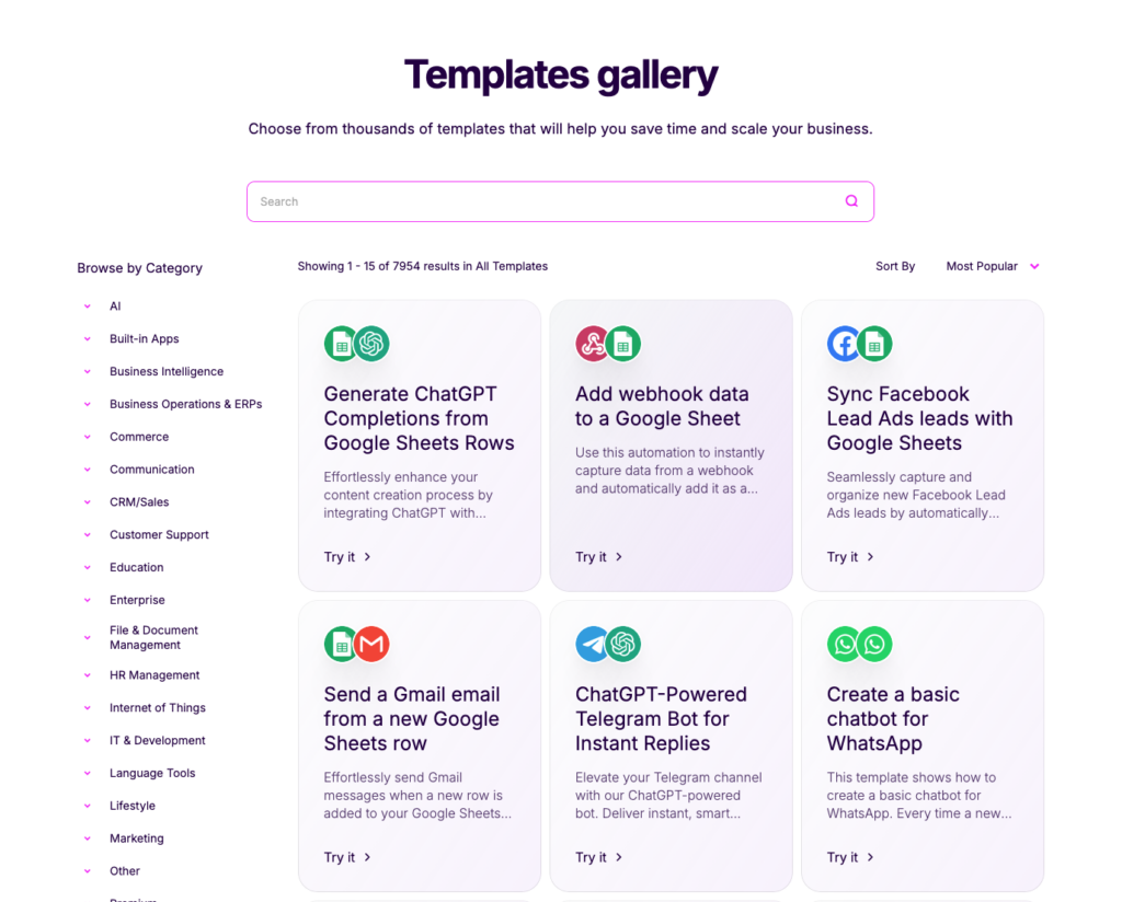 Galeria szablonów make.com