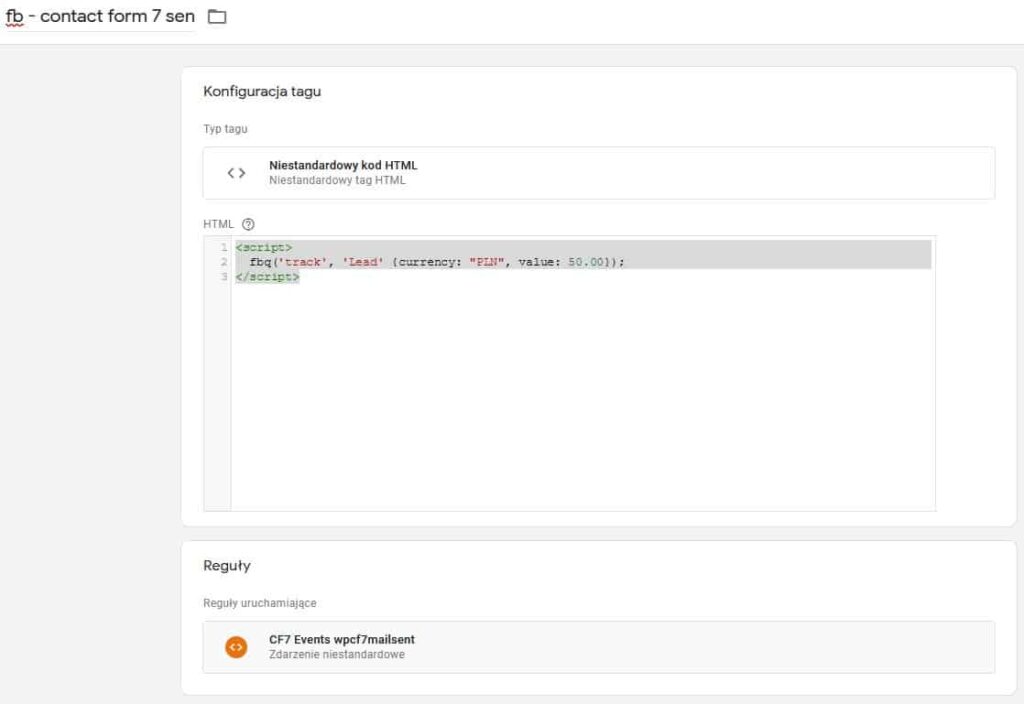 Kod zdarzenia Facebook.