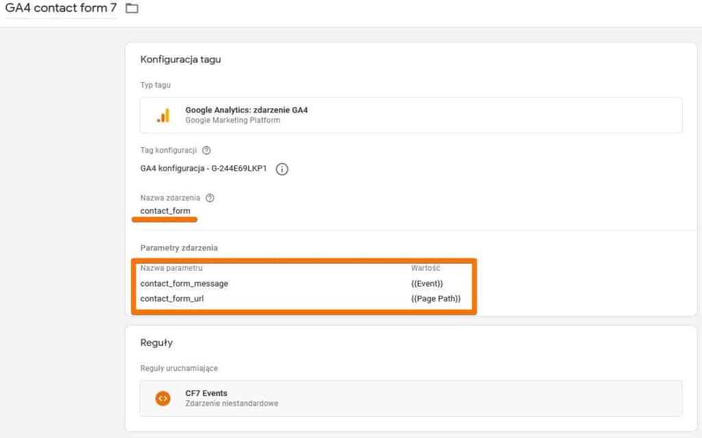 Konfiguracja zdarzenia formularza GA4