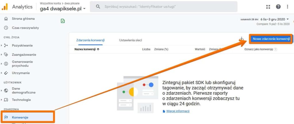 Tworzenie zdarzenia konwersji w Google Analytics 4