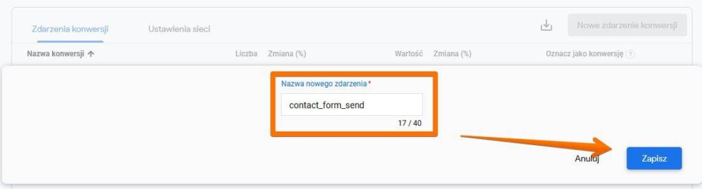 Nazwa zdarzenia konwersji w GA4