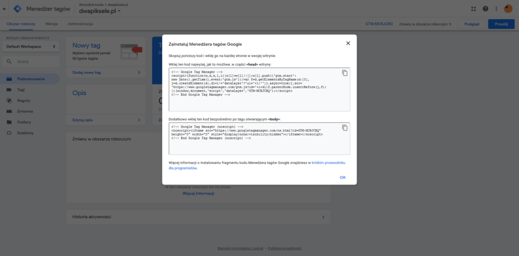 Kod Google Tag Manager