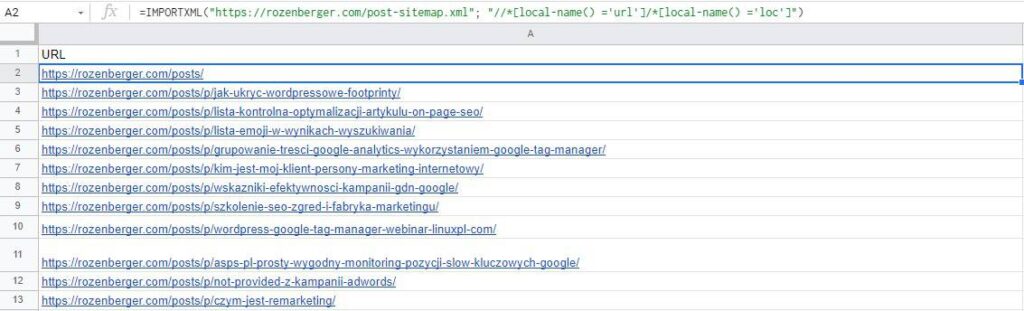 IMPORTXML Google Sheets