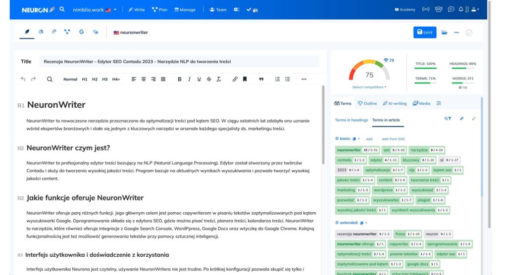 Neuron Writer - Edytor Treści
