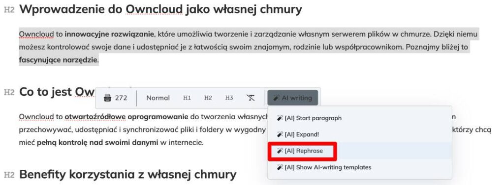 Parafrazowanie w Neuron