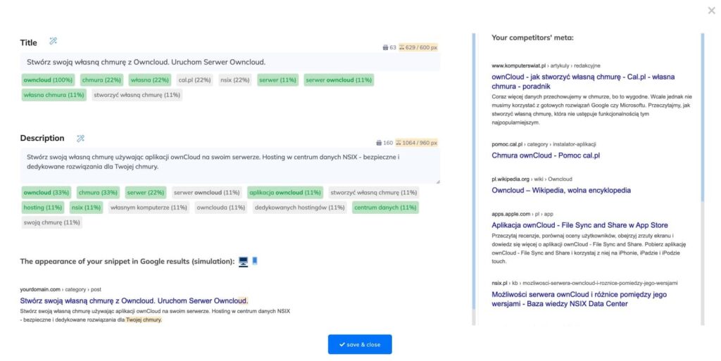 Tworzenie meta title i meta description w Neuronie