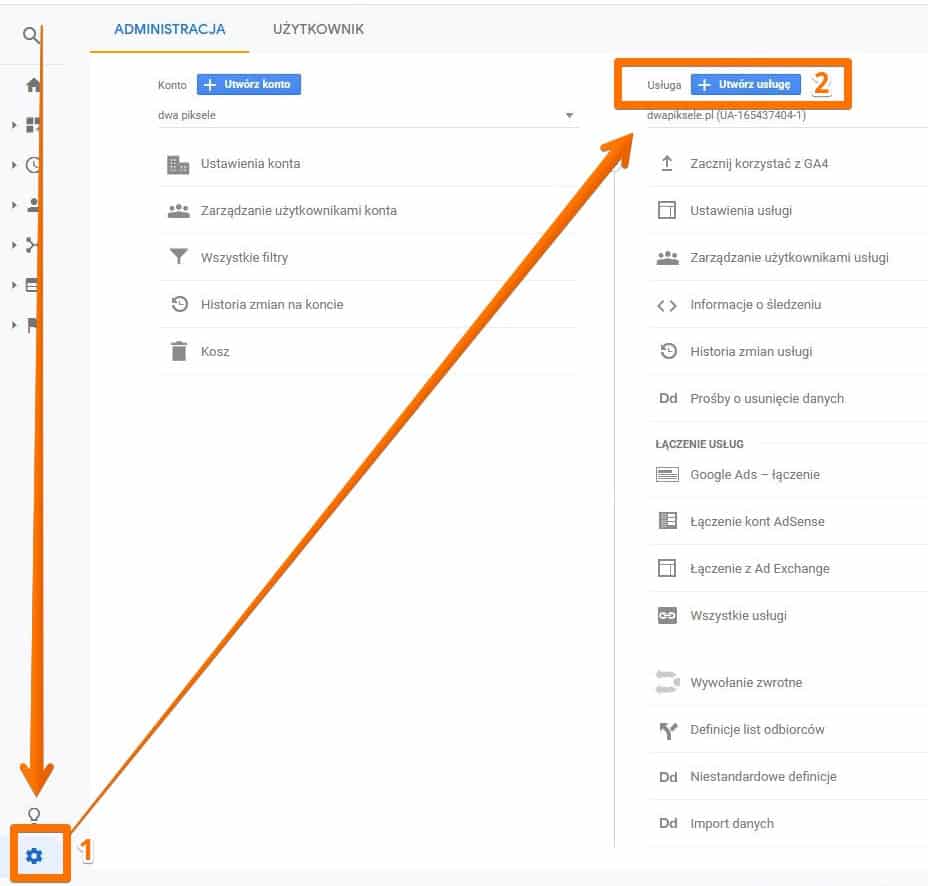 Tworzenie nowej usługi w Google Analytics