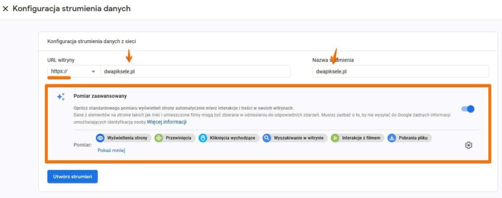 Opcje pomiaru zaawansowanego w Google Analytics 4
