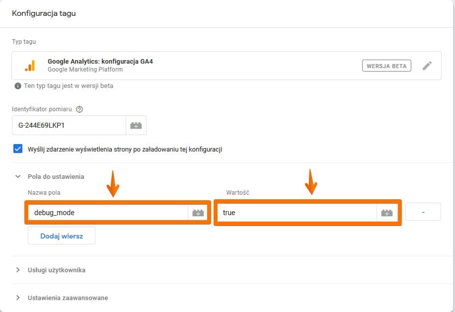 Włączenie trybu debug_mode GA4 poprzez GTM