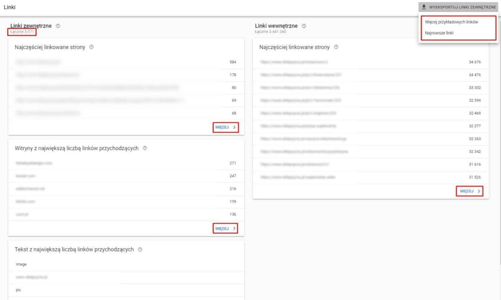 Raport linków zewnętrznych w Google Search Console