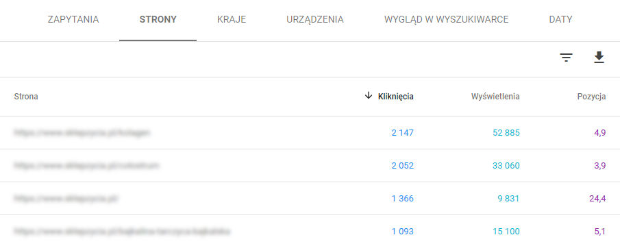 Strony w Google Search Console