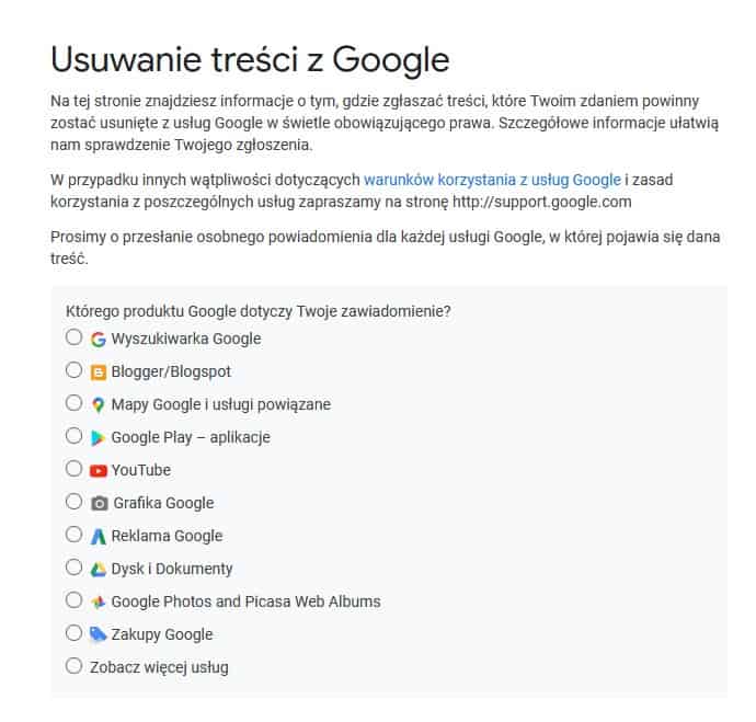 usuwanie treści z Google formularz 1