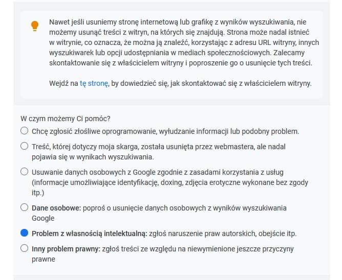 Prawa autorskie zgłaszanie Google