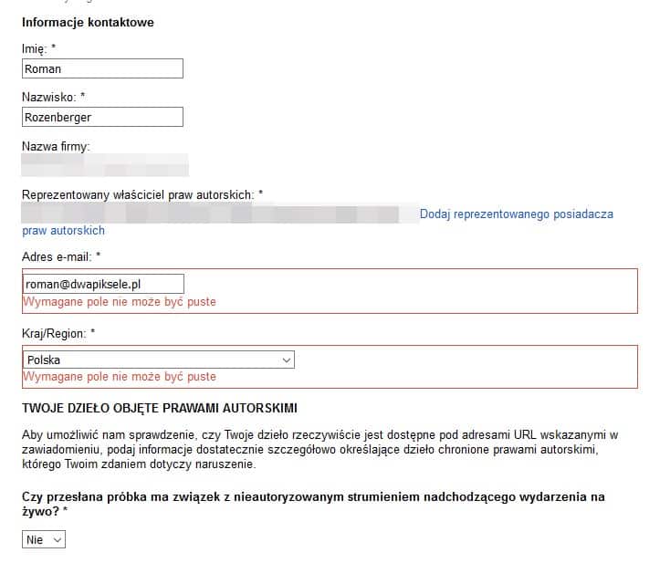 Formularz plagiatu google