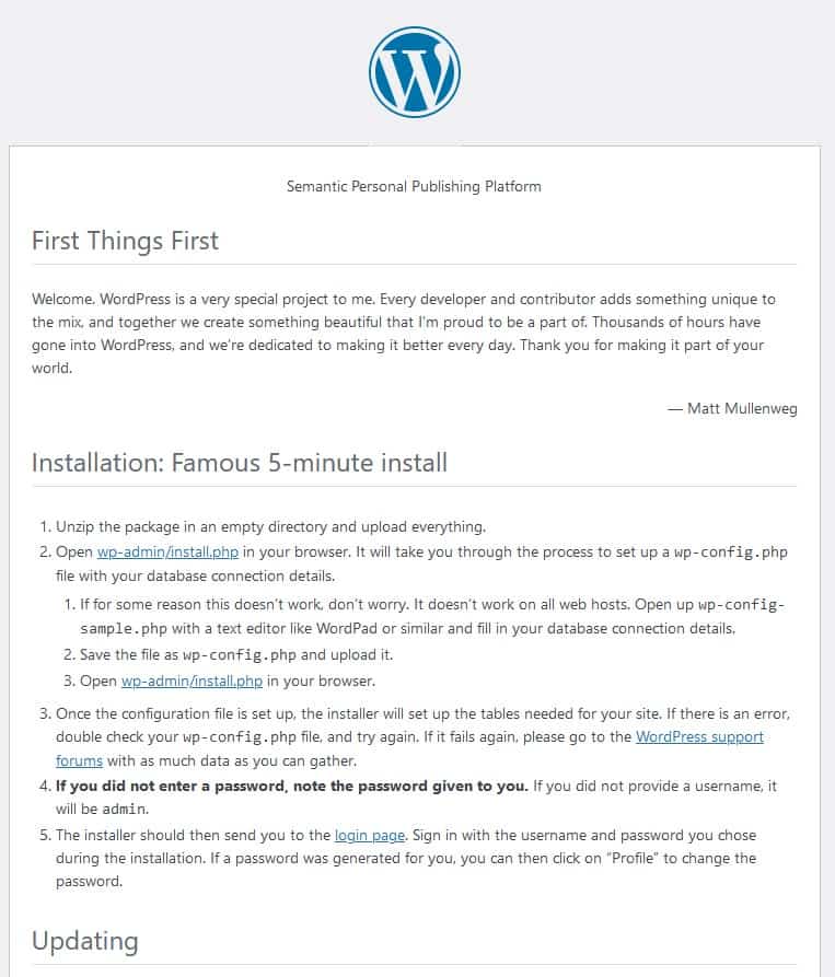 Treść pliku readme WordPress